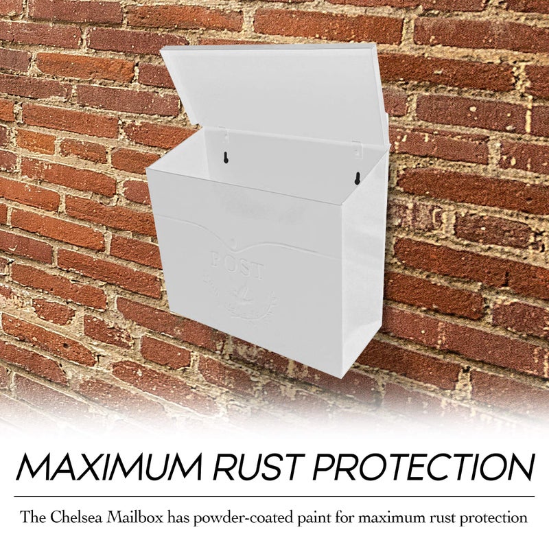 NACH Mailboxes for Outside Wall Mount, 11.5 x 5 x 13 inches, White Mailbox for Door, Waterproof Mailbox for Outside - The Chelsea Mailbox - Image 5